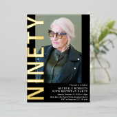 90歳モダンの誕生日パーティーへの招待 箔招待状 (立ち正面)