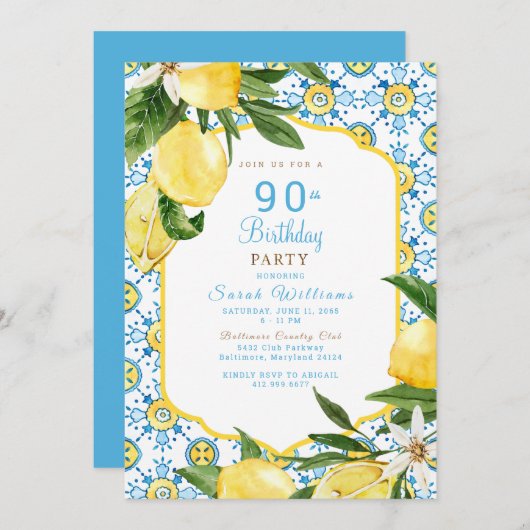 90歳地中海のカラフルの誕生日パーティー 招待状 (正面/裏面)