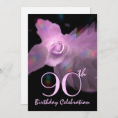 90歳誕生日パーティーの招待、ピンクバタフライバラ 招待状 (正面/裏面)