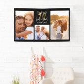 90歳誕生日写真コラージュ黒金ゴールドタイポグラフィ  横断幕 (インサイチュ)