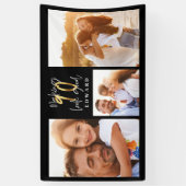 90歳誕生日写真コラージュ黒金ゴールドタイポグラフィ  横断幕 (縦)