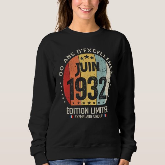 90歳1932年6月フランスのテーマ90誕生日 スウェットシャツ (正面)