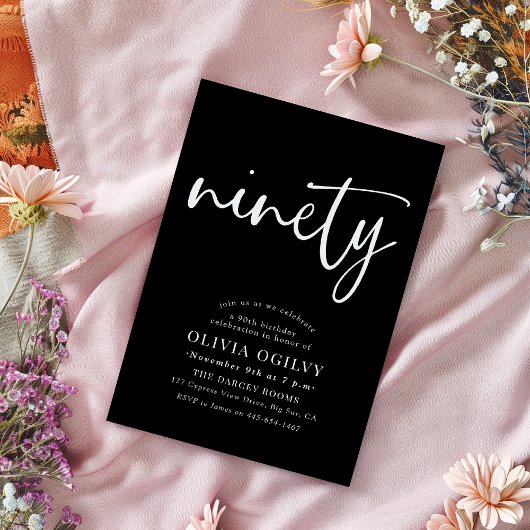 90歳 白黒 バースデーパーティ 現代スクリプト 招待状