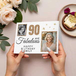 90歳 誕生日おめでとう ゴールドグリッター2枚の写真 カード