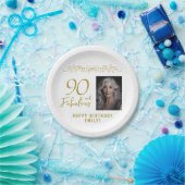 90歳 誕生日 ゴールド オーナメント フォト ペーパープレート (パーティー)