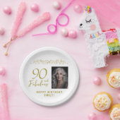 90歳 誕生日 ゴールド オーナメント フォト ペーパープレート (パーティー)