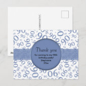 90歳 青/白 誕生日ナンバーパターンありがとう ポストカード (正面/裏面)