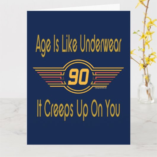 90番おもしろい誕生日の贈り物。年齢は下着のようなものだ カード (黄色い花)