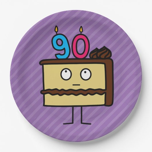90番目のお誕生日ケーキとキャンドル ペーパープレート (正面)