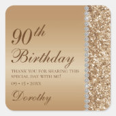 90番目のエレガント金ゴールド誕生日 スクエアシール (正面)
