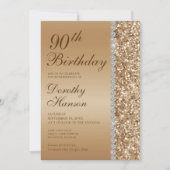 90番目のエレガント金ゴールド誕生日 招待状 (正面)