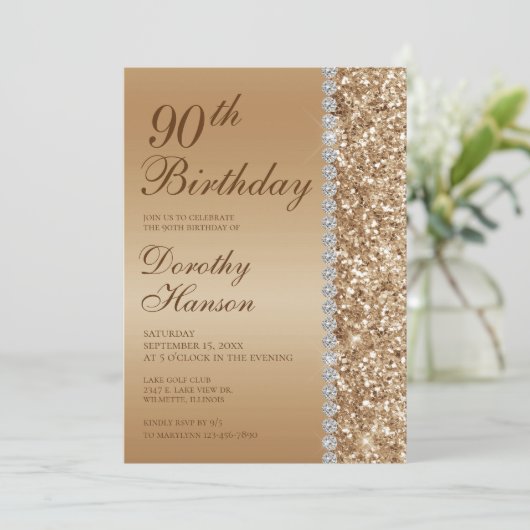 90番目のエレガント金ゴールド誕生日 招待状 (スタンド正面)