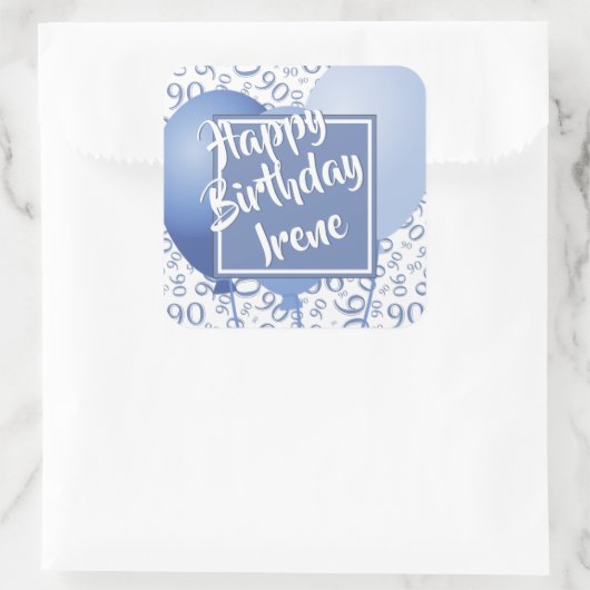 90番目のハッピーバースデー- 90青い数字のパターン スクエアシール (バッグ)