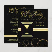 90番目のバースデーパーティ招待状-モノグラム付き 招待状 (正面/裏面)