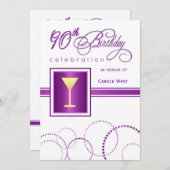 90番目のバースデーパーティ招待状- Monogram付き 招待状 (正面/裏面)