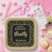 90番目のパーティー乱数パターンブラック/金ゴールド ペーパープレート (パーティー)