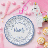 90番目のパーティー乱数パターンブルー/ホワイト ペーパープレート (パーティー)