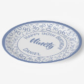 90番目のパーティー乱数パターンブルー/ホワイト ペーパープレート (アングル)