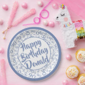 90番目のパーティー乱数パターンブルー/ホワイト ペーパープレート (パーティー)