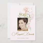 90番目のフローラ赤面ピンクエレガントフォト誕生日 招待状 (裏面)