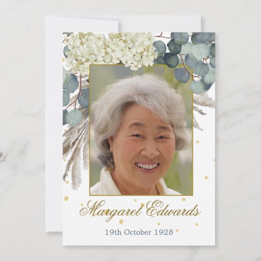 90番目のフローラ金ゴールドエレガントフォト誕生日 招待状 (裏面)