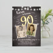 90番目のヴィンテージレトロ写真90サプライズ誕生日 箔招待状 (立ち正面)