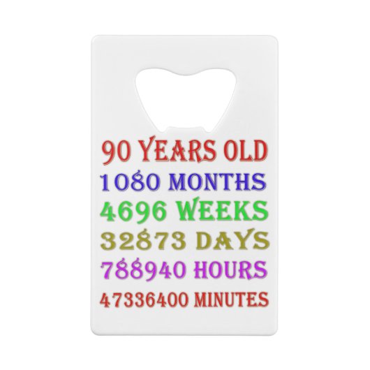 90番目の誕生日のマイルストーン クレジットカード栓抜き (裏面)