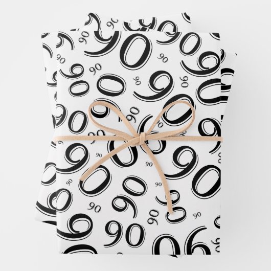 90番目の誕生日の黒と白の乱数パターン ラッピングペーパーシート (インサイチュ)
