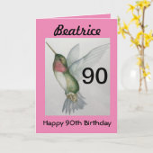 90番目の誕生日エレガントピンクハチドリ水彩 カード (黄色い花)