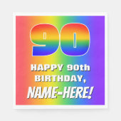 90番目の誕生日カラフル:, おもしろいレインボーパターン# 90 スタンダードランチョンナプキン (正面)