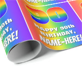 90番目の誕生日カラフル:, おもしろいレインボーパターン# 90 ラッピングペーパー (ロールコーナー)