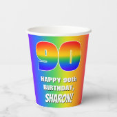 90番目の誕生日カラフル:, おもしろいレインボーパターン# 90 紙コップ (裏面)