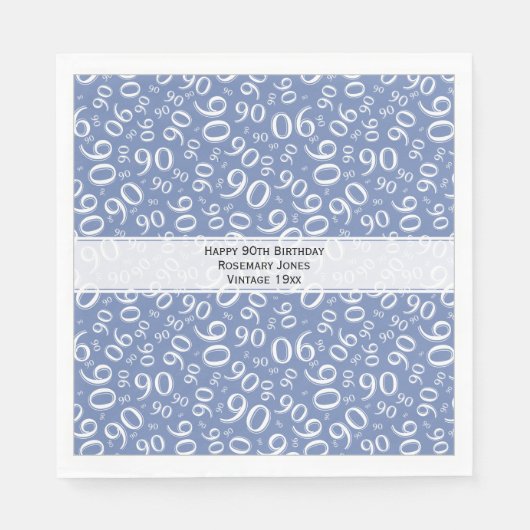 90番目の誕生日クール番号パターン青/白 スタンダードランチョンナプキン (正面)