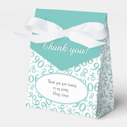 90番目の誕生日ティール（緑がかった色）/ホワイトパターン フェイバーボックス (正面サイド)