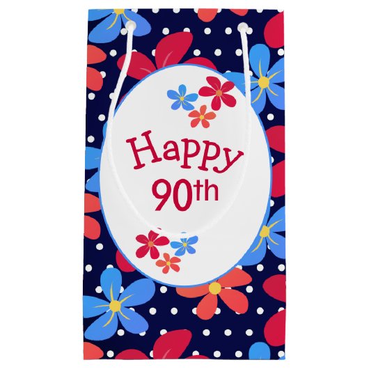 90番目の誕生日デイジーオン水玉模様 スモールペーパーバッグ (正面)