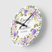 90番目の誕生日パ素朴ープルフローラ ラウンド壁時計 (傾斜)