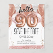 90番目の誕生日ピンクグリッター日付を保存 (正面)