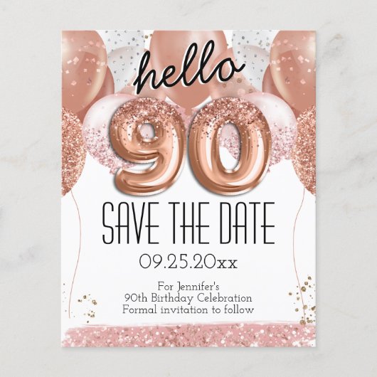 90番目の誕生日ピンクグリッター日付を保存 (正面)