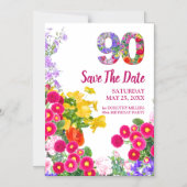 90番目の誕生日フローラ日付の保存 – エレガント マグネット招待状 (正面)