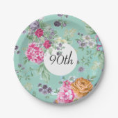 90番目の誕生日フローラ誕生日ブルー ペーパープレート (正面)