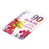 90番目の誕生日モダンフローラ日付の保存 マグネット (左側)