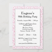90番目の誕生日乱数パターンピンク/白 招待状 (正面)