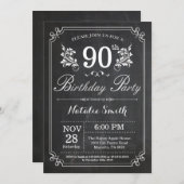 90番目の誕生日招待状フローラチャルクボード 招待状 (正面/裏面)