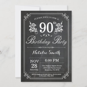 90番目の誕生日招待状フローラチャルクボード 招待状