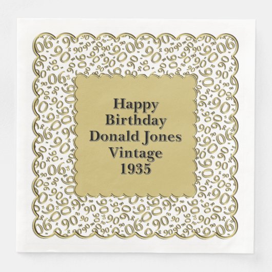 90番目の誕生日番号パターンスキャロプス金ゴールド/白 (正面)