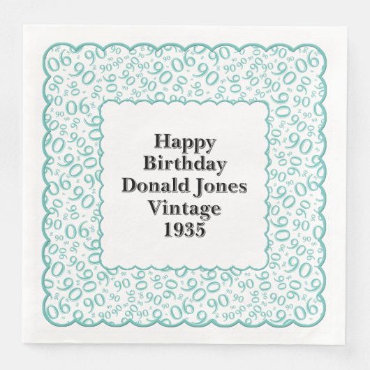 90番目の誕生日番号パターンホタテティール（緑がかった色）/白 (正面)