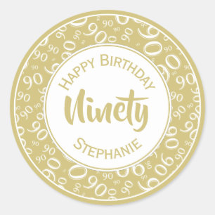 90番目の誕生日番号パターン金ゴールドと白 ラウンドシール