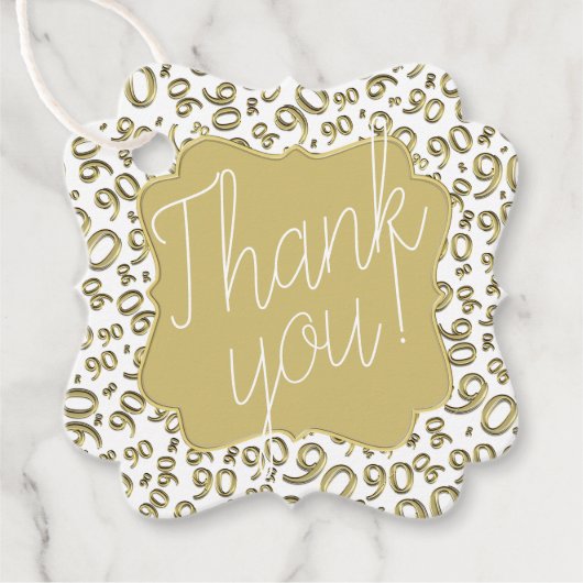 90番目の誕生日番号90パターン金ゴールドと白 フェイバータグ (正面)