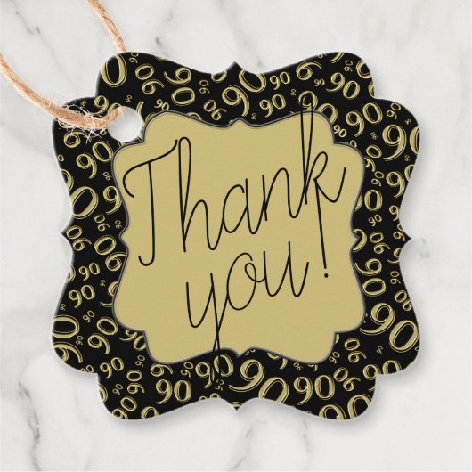 90番目の誕生日番号90パターン金ゴールドと黒 フェイバータグ (正面)