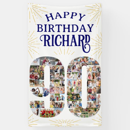 90番目の誕生日番号90枚の写真パーティー 横断幕 (縦)